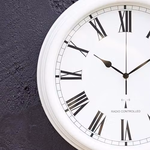 Primrose Radio Controlled Outdoor Garden Clock in Antique White, Diameter: 38 cm – 4