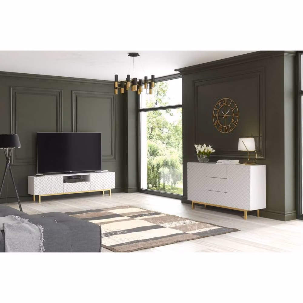 Creative Furniture Diamond Luxe Geometric Sideboard in White and Gold, W: 140 cm, H: 80 cm, D: 35 cm – 4