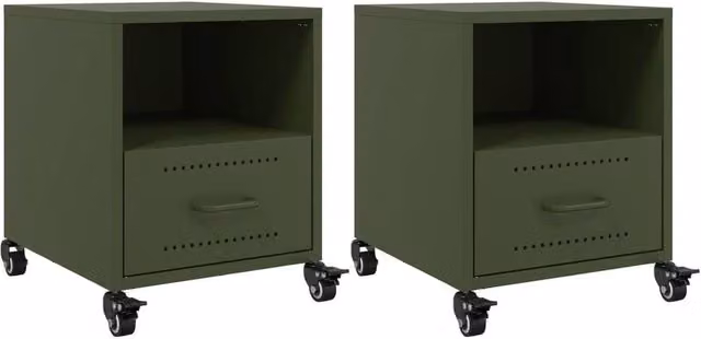 Berkfield Home Set of 2 Metal Bedside Cabinets in Olive Green, W/D/H: 36 x 39 x 43.5 cm – 1