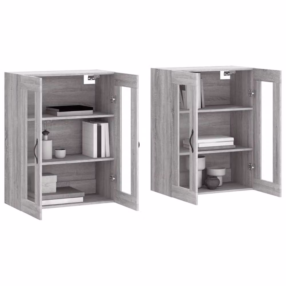 Berkfield Home Set of 2 Wall Mounted Cabinets with Glass Doors in Grey Sonoma Matt Engineered Wood – 2