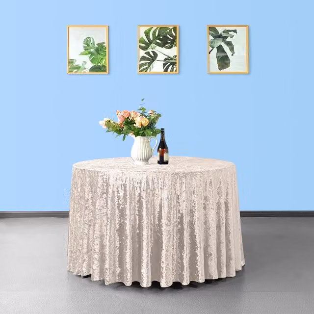 Trimming Shop Plain Pink Round Crushed Velvet Tablecloth, Diameter: 229 cm
