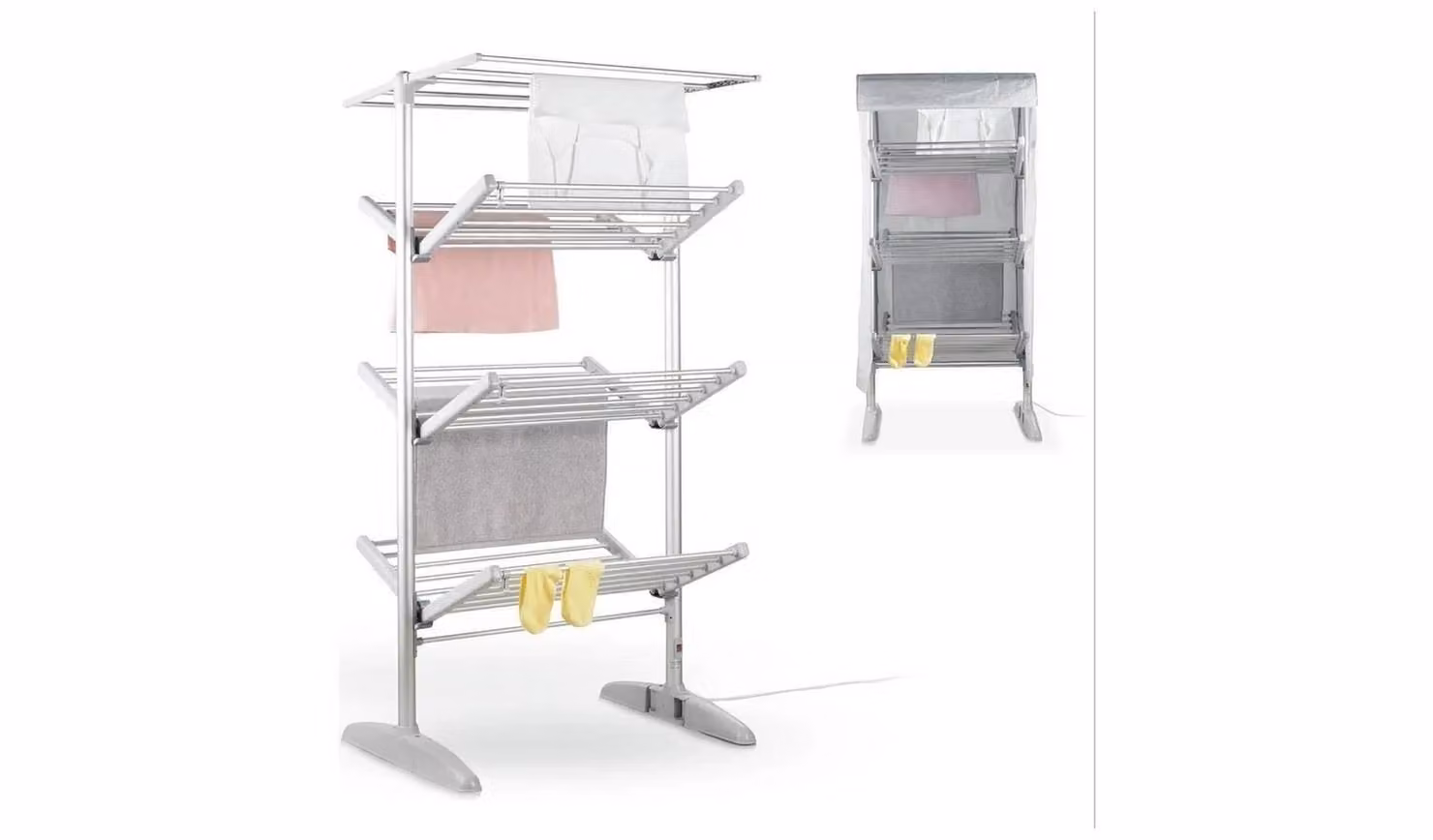 Minky Sure Dri 4 Tier Heated Clothes Airer with Cover in Silver, H: 147 cm, W: 73.5 cm, D: 67 cm