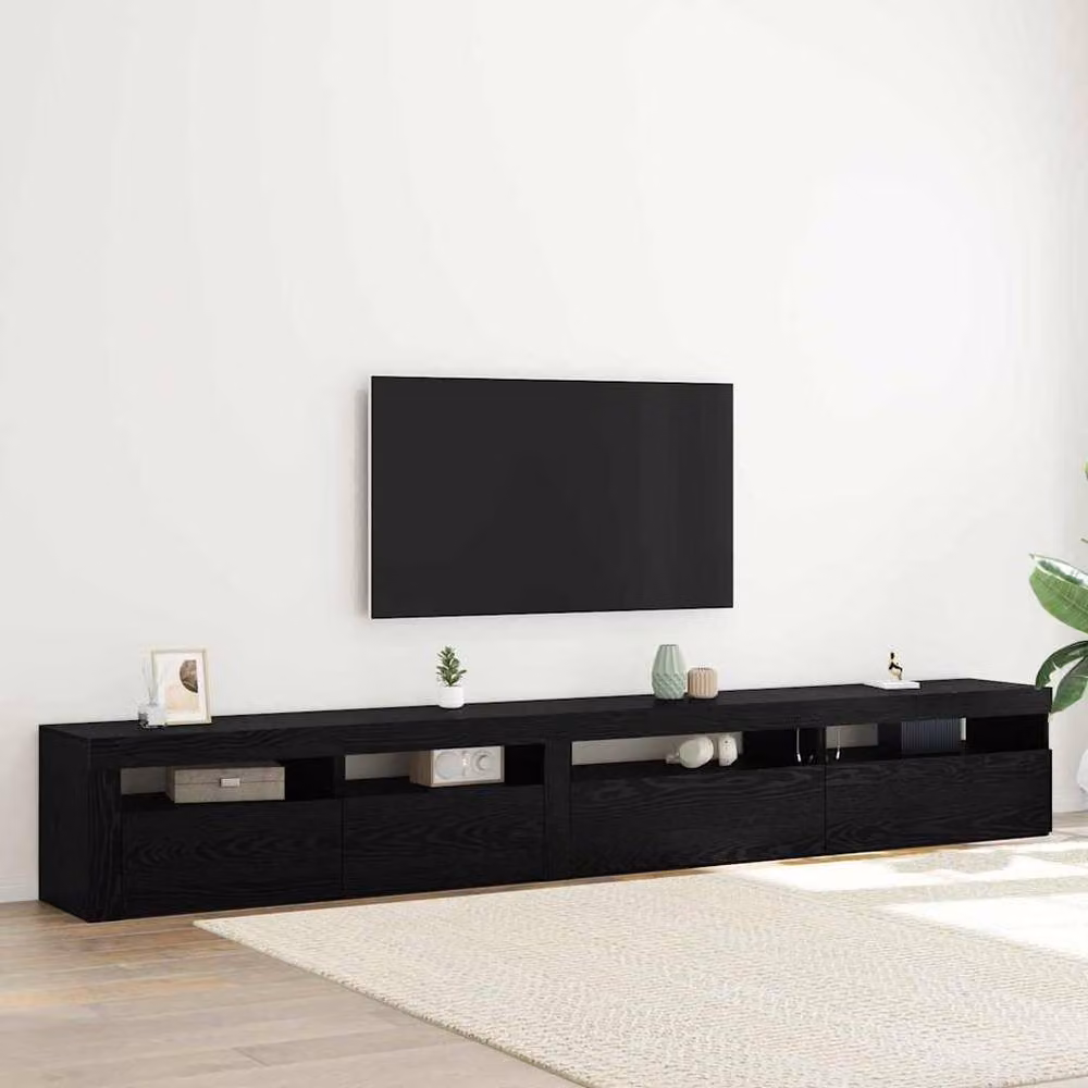 Berkfield Home Modern 3 Piece TV Cabinet Set with LED Lights in Black Oak Matt Finish – 2