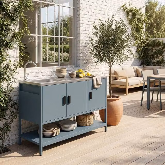 sweeek Outdoor Stainless Steel Kitchen with Sink Module in Grey, W/D/H: 120 x 51 x 112.5 cm – 1