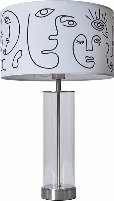 ValueLights Balan Clear Tube Table Lamp in White and Transparent with Abstract Face Shade