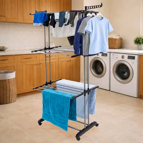 Libbi Lou 4 Tier Clothes Airer with Foldable Wings and Lockable Wheels in Silver – 2