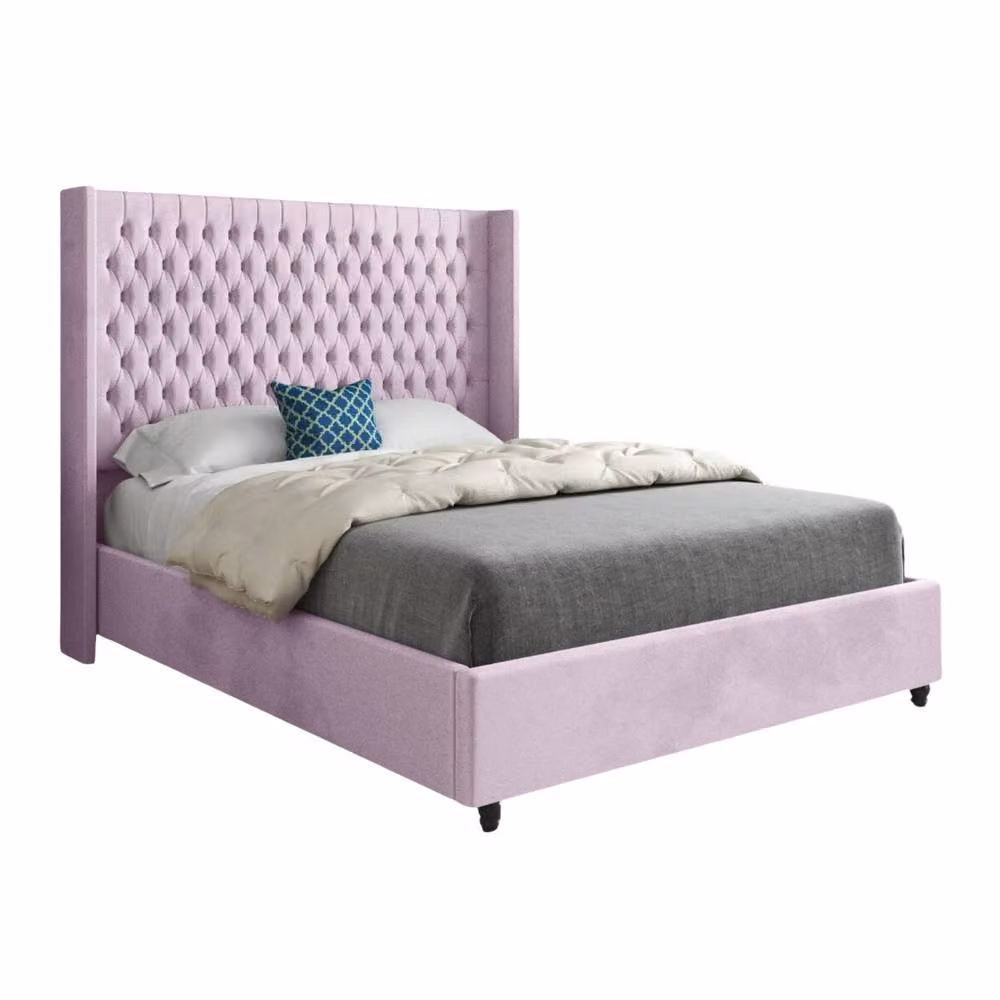 Casani Thwaite Straight Winged Designer Bed Frame in Pink Soft Velvet, Super King, 200 x 200 cm – 2