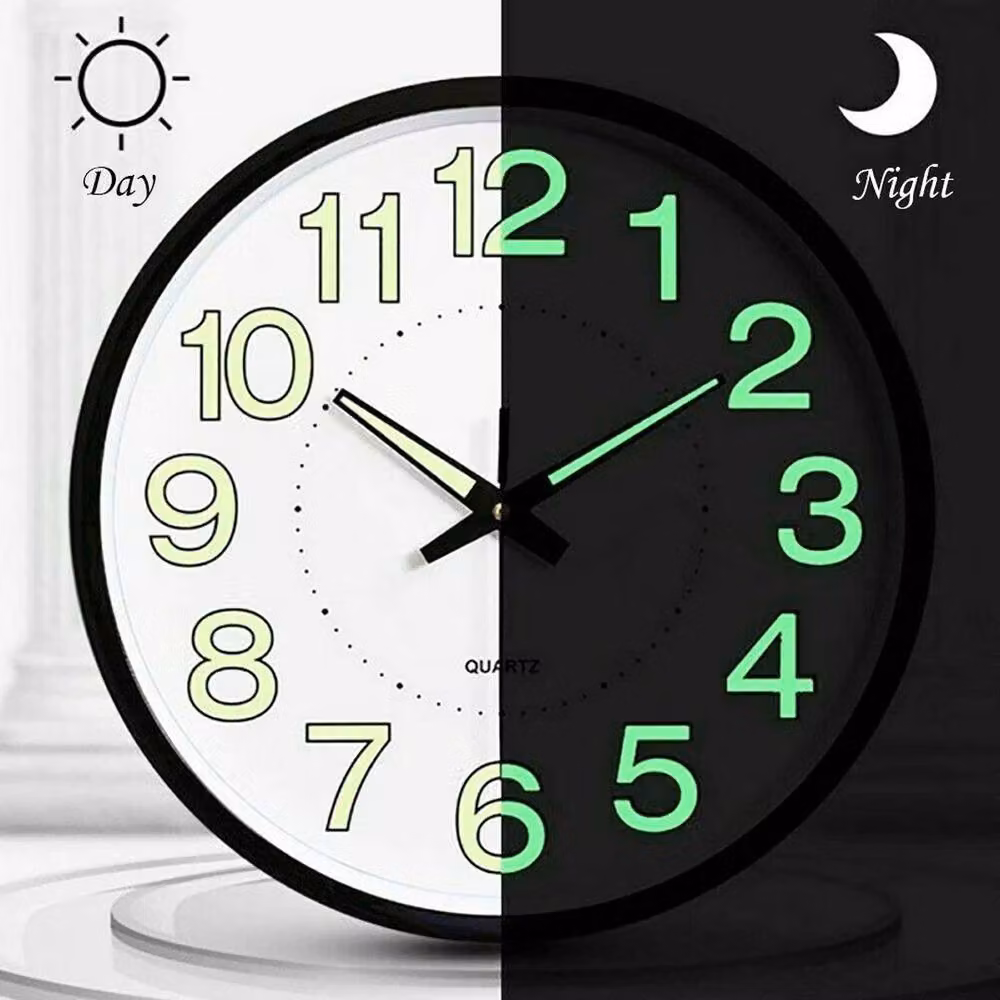 PAWNORA Modern Round Luminous Analog Wall Clock in White, Diameter: 30.48 cm – 2