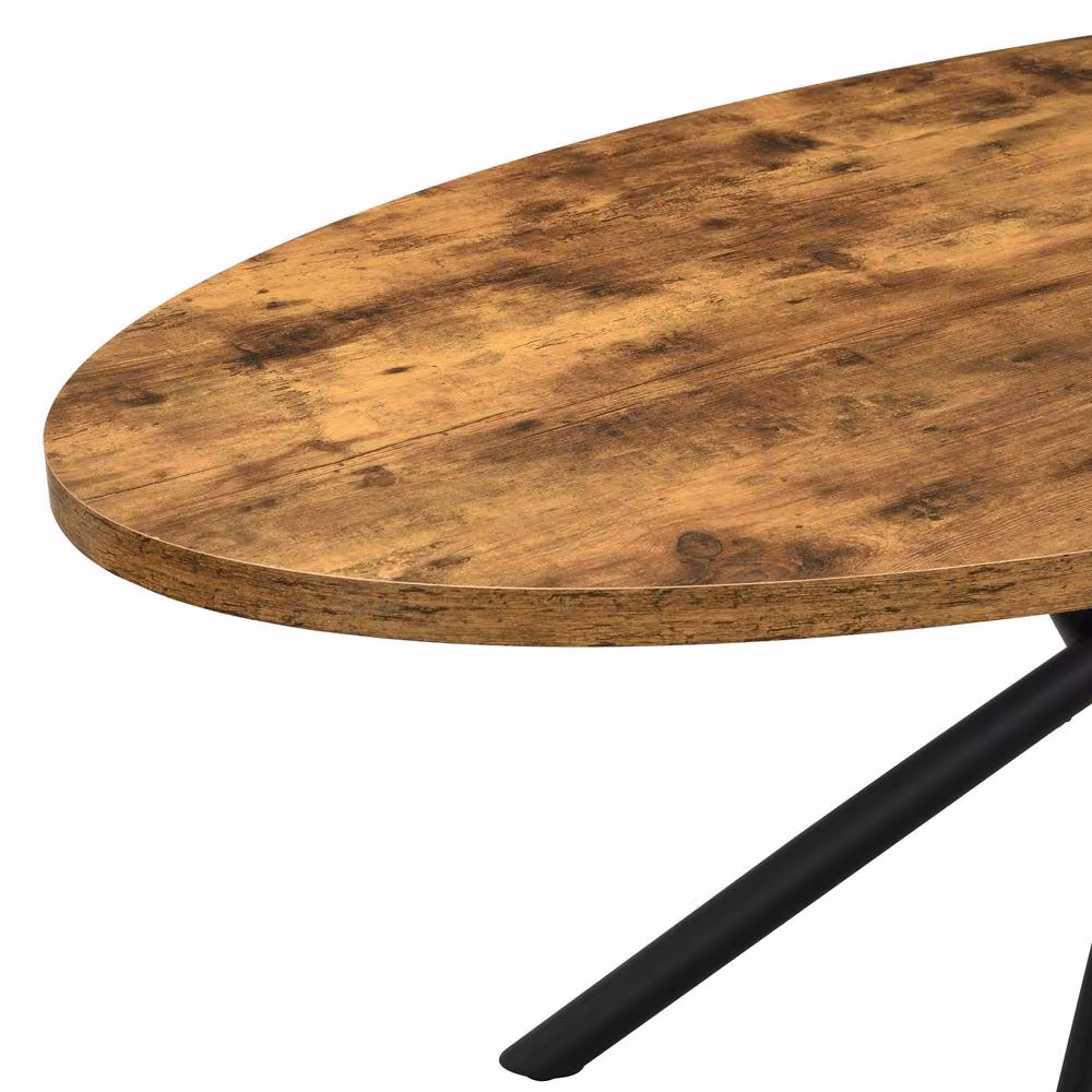 Mona Vale Furniture Modern Oval Dining Table with Brown Wood Top and Black Metal X-Frame Base – 3
