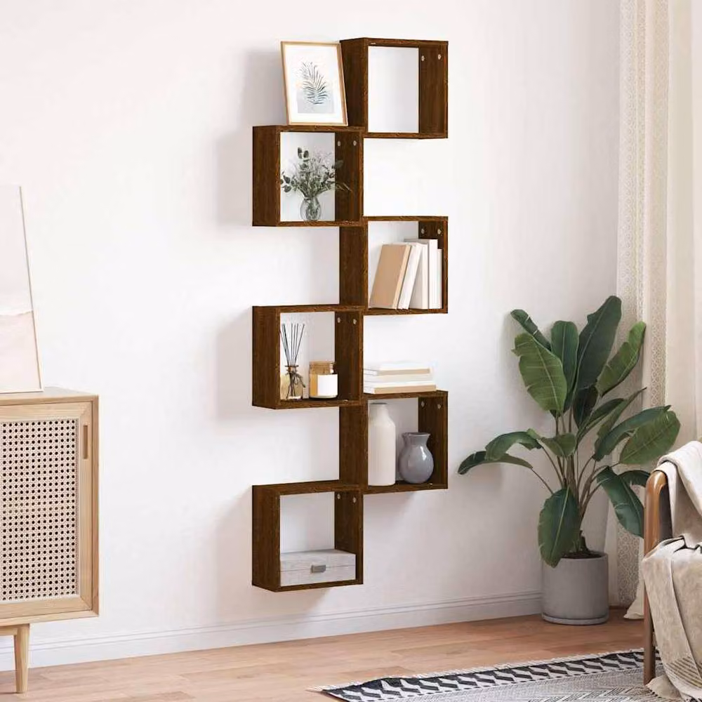 Berkfield Home Wall Mounted Cube Shelves, 6 Piece Set, Brown Oak, W/D/H: 30 x 15 x 30 cm – 3