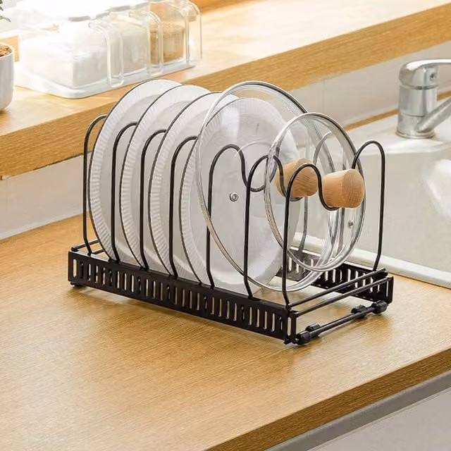 EONLION Freestanding Metal Pan and Pot Lid Storage Organiser Rack, Black, Width: 100 cm