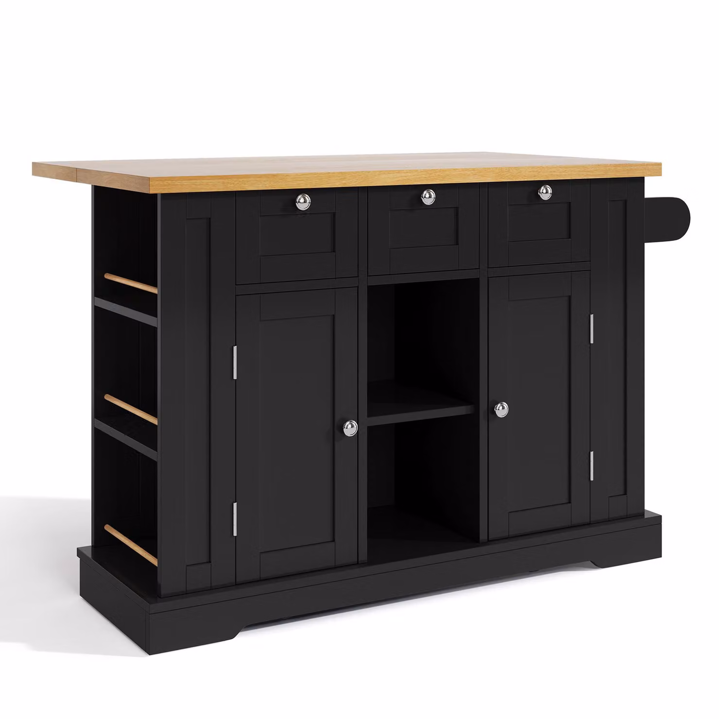 Aosom UK Versatile Kitchen Island Trolley with 3 Drawers, 2-Door Cupboards and Extendable Worktop, Natural and Black, W: 132 cm, D: 70 cm, H: 87 cm – 2