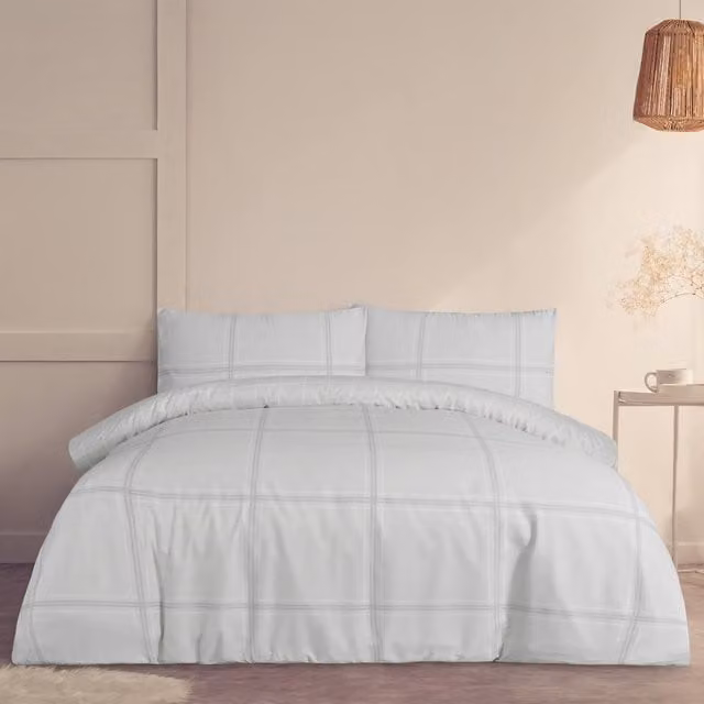 Smart Living Reversible Linear Check Duvet Cover and Pillowcase Set in Grey and Beige, W/D/H: 200 x 200 cm