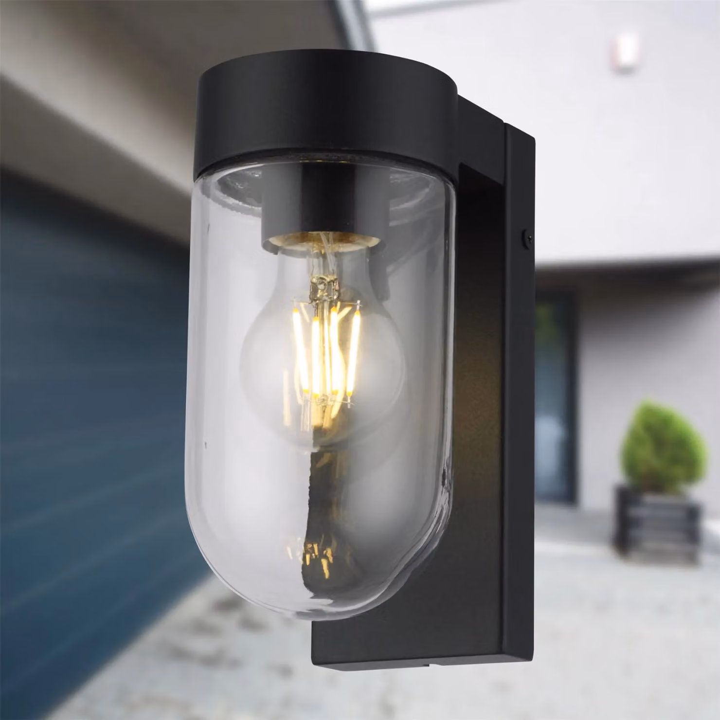 First Choice Lighting Parnie Black IP44 Modern Outdoor Wall Light with Transparent Glass – 2