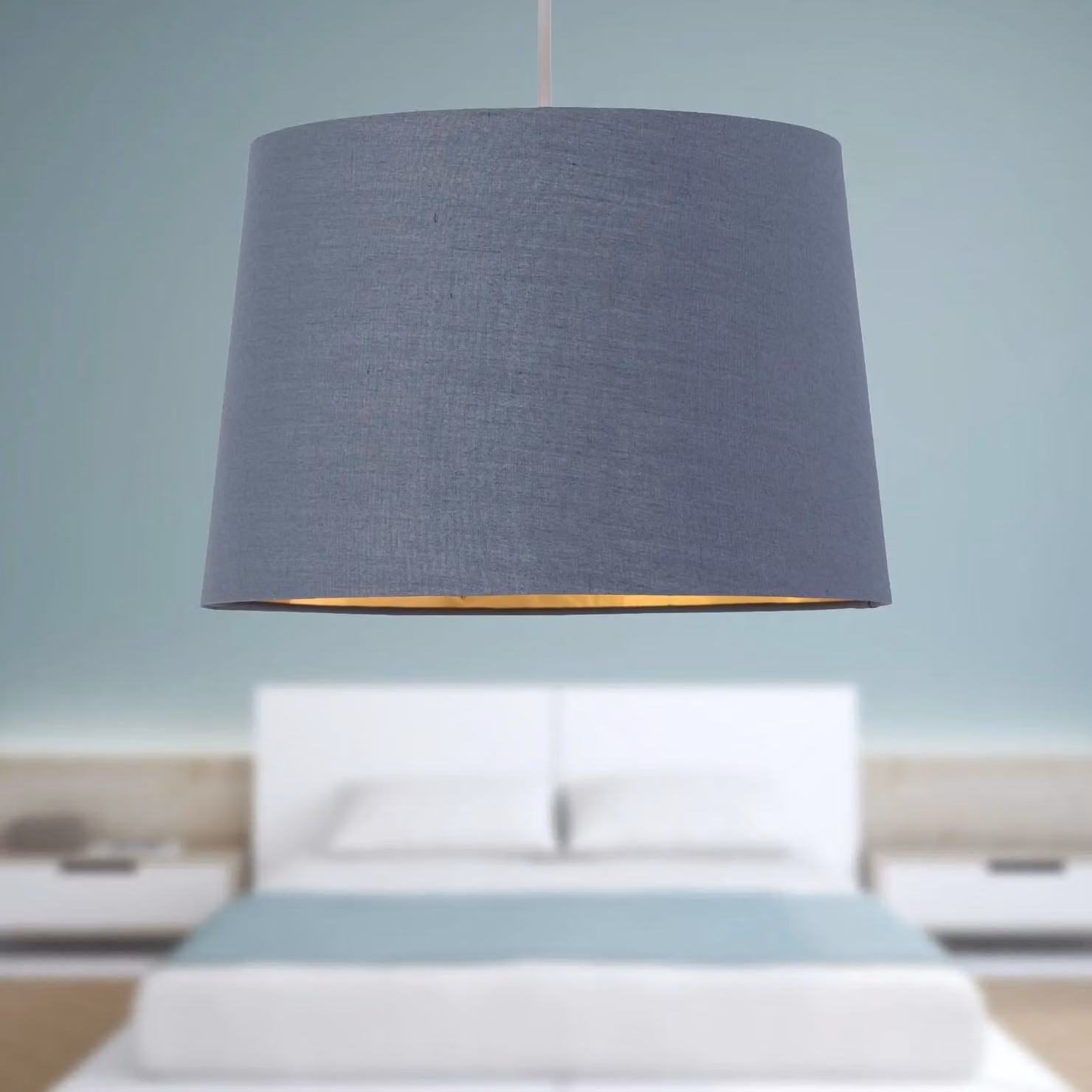 First Choice Lighting Zoey Fabric Cylinder Pendant Lamp Shade in Grey and Gold, Diameter: 28.5 cm – 3