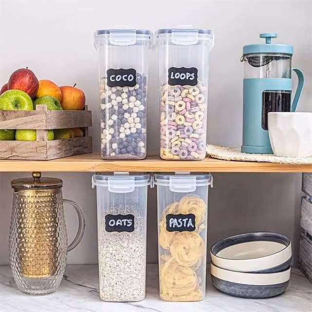 Nordara Set of 4 Airtight Plastic Food Storage Containers and Cereal Dispensers, 4L each, Clear – 1