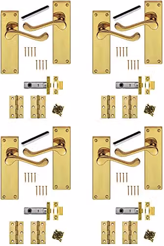 Golden Grace Victorian Scroll Lever Latch Door Handle Set, 4 Pack, Gold Brass
