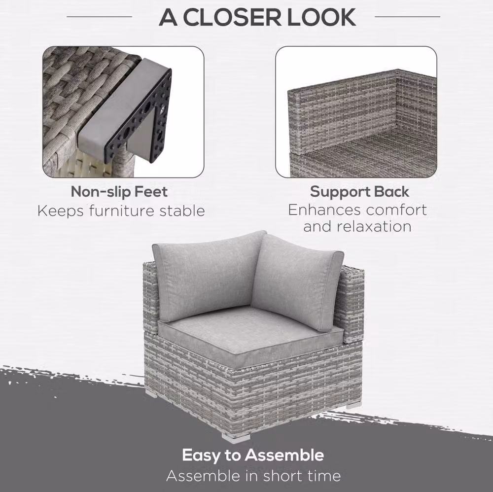STILVORA Grey Rattan Corner Sofa Chair with Cushions and Galvanised Steel Frame – 4