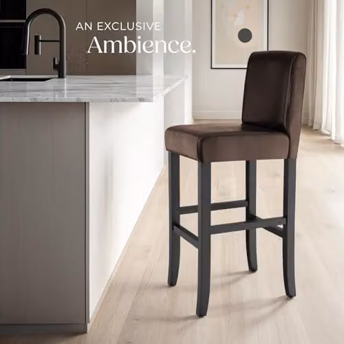tectake Set of 2 Dover Bar Stools in Brown with Synthetic Leather and Glossy Wood Legs – 9