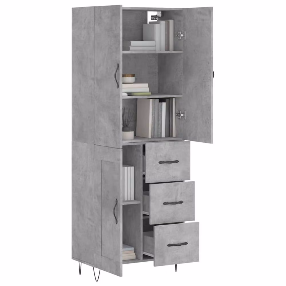 Berkfield Home Industrial Highboard in Concrete Grey, W: 69.5 cm, D: 34 cm, H: 180 cm – 2