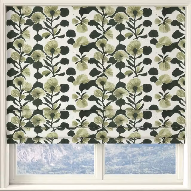 Linda Barker Evergreen Floral Woven Blackout Roman Blind in Green