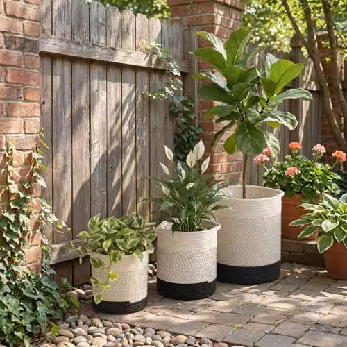 Outsunny 3-Piece Set of Round White Cotton and Plastic Plant Pots, Diameter: 30 cm – 8