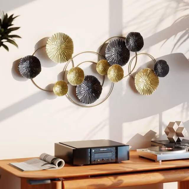 HOMCOM Modern Metal Floral Wall Art with Botanical Lotus Leaf Design in Gold and Silver Grey