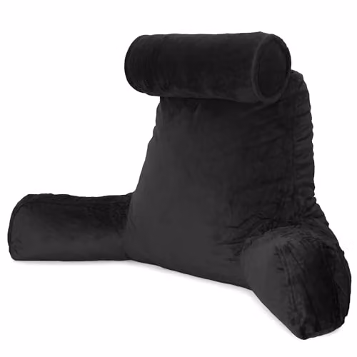 Dreamcatcher XL Memory Foam Reading Pillow in Black Velvet with Contoured Neck and Back Support