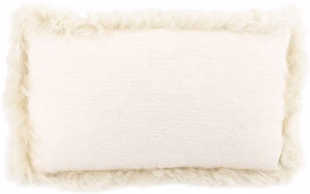Native Natural Beige Linen and Lambskin Trim Square Cushion, W/D/H: 45 x 45 x 45 cm