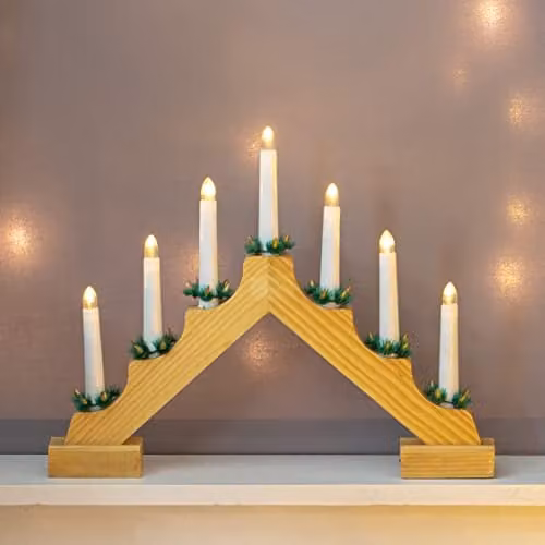 The Christmas Workshop 89470 Wooden Christmas Candle Bridge in Pine Wood Finish with 7 Warm White LED Lights, W: 40 cm, D: 33 cm, H: 5 cm – 1
