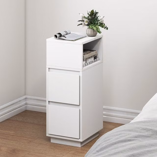 Levede Slim Bedside Table with 2 Drawers and Open Shelf, White