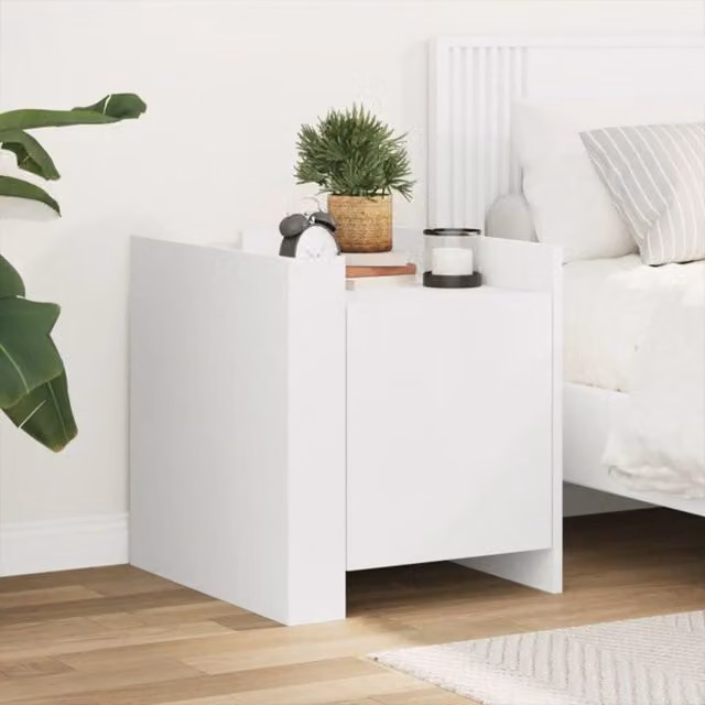 Berkfield Home White Bedside Cabinet in Engineered Wood, W/D/H: 45 x 50 x 50 cm