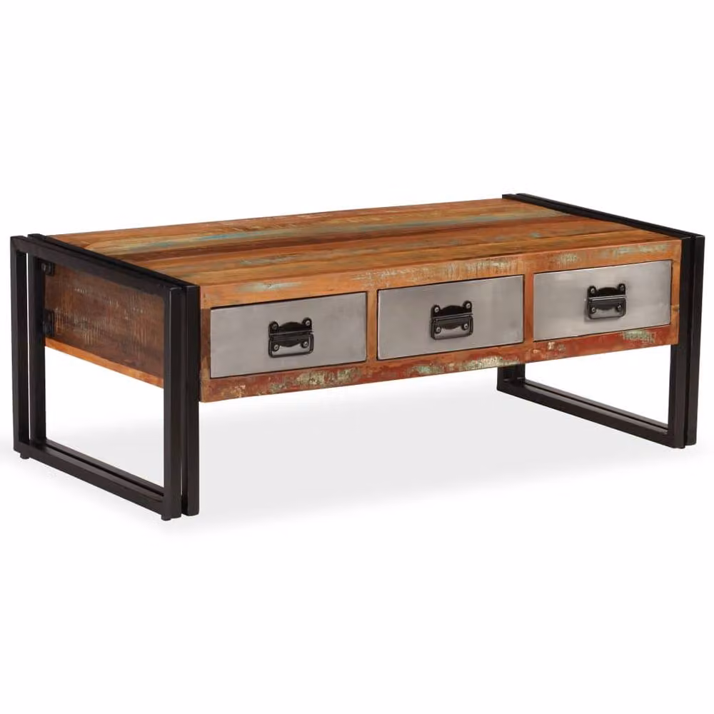 Berkfield Home Beautiful Coffee Table with 3 Drawers in Brown Solid Reclaimed Wood W/D/H: 127 x 50 x 35 cm – 2