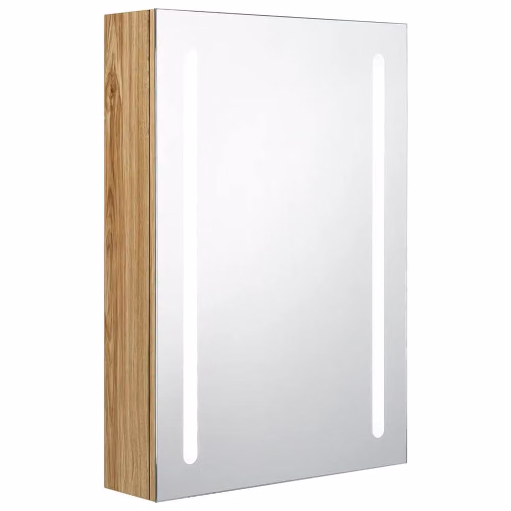 Berkfield Home Modern Oak LED Bathroom Mirror Cabinet in Brown, W/D/H: 50 x 13 x 70 cm – 2