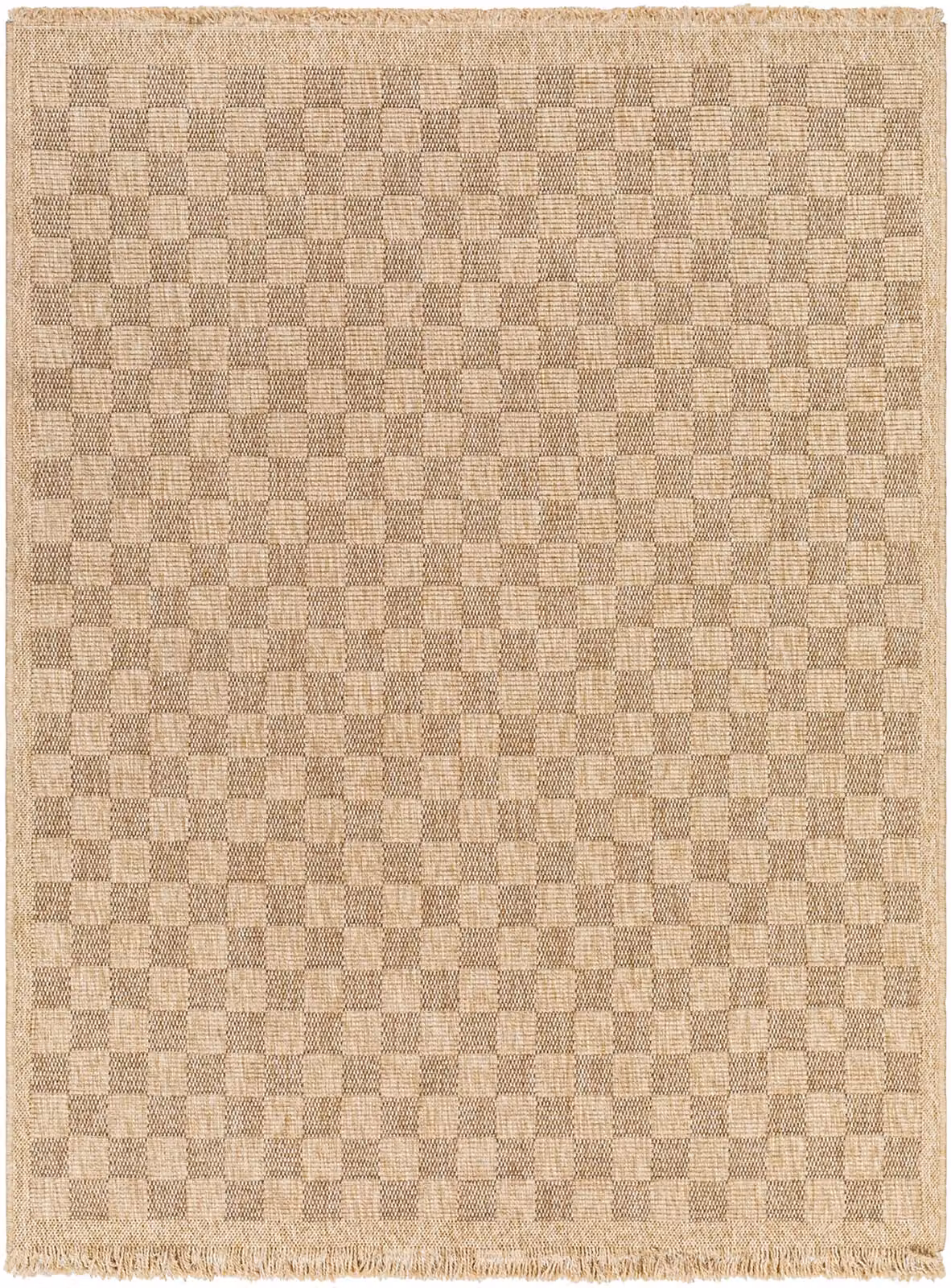 Livabliss Mirage-Cottage Checkerboard Jute-Look Indoor and Outdoor Rug in Brown with Fringes, W: 120 cm, D: 170 cm – 1