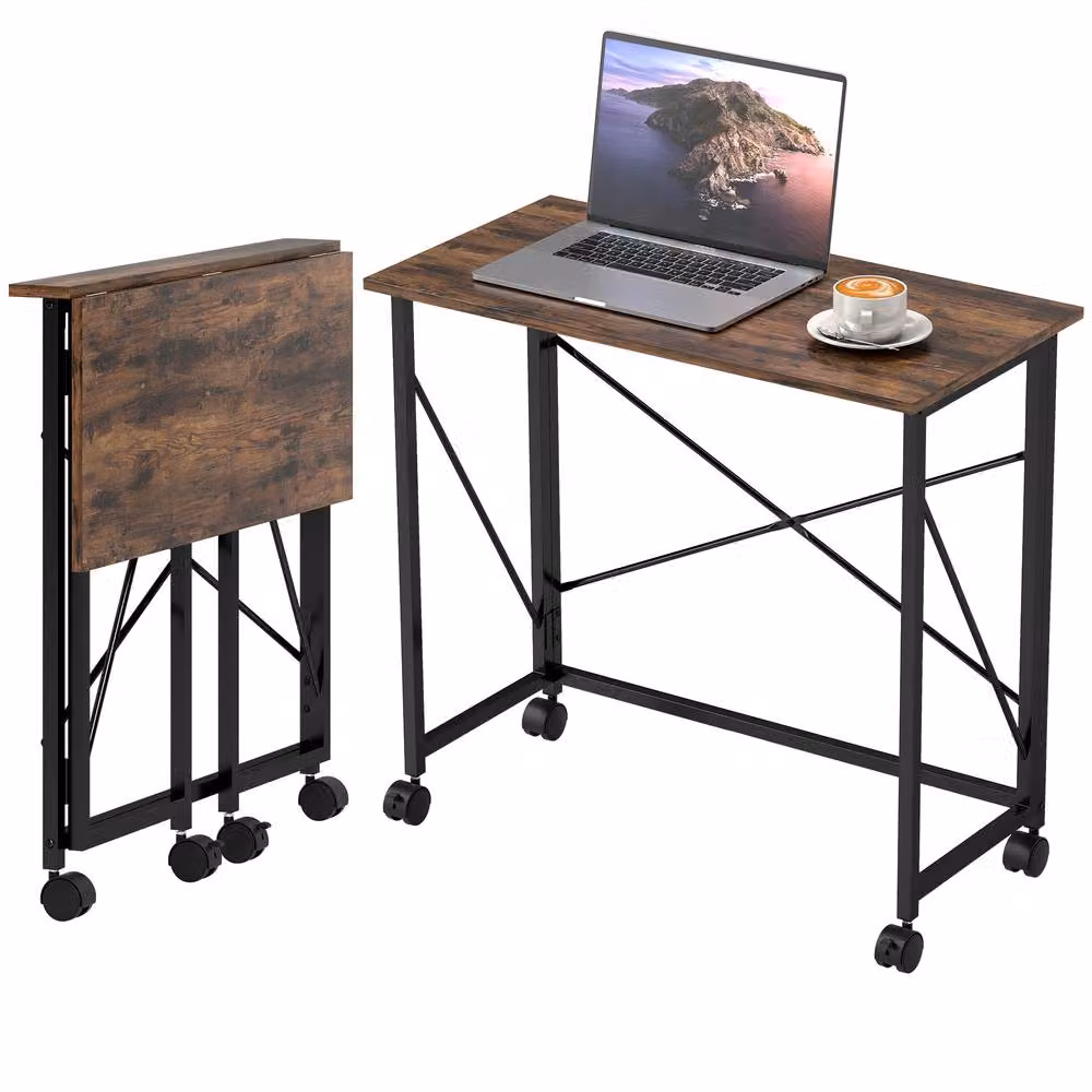 Rolipo Brown Folding Computer Desk with Castors, 80 cm – 2