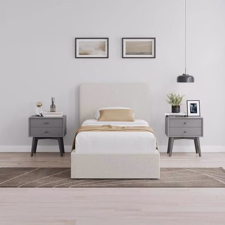 KORVIXA Beige Upholstered Single Ottoman Bed Frame with Lift Up Base, W/D/H: 90 x 200 cm