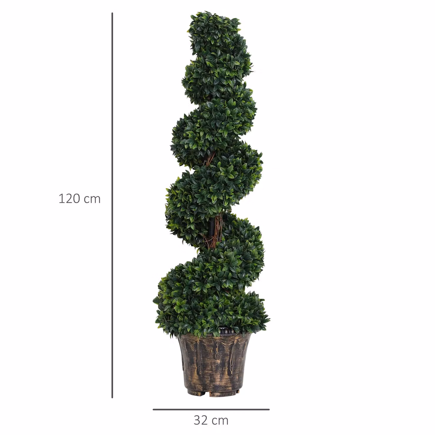 OUTSUNNY 2 Pack Artificial Boxwood Spiral Trees in Green with Concrete Nursery Pots – 3
