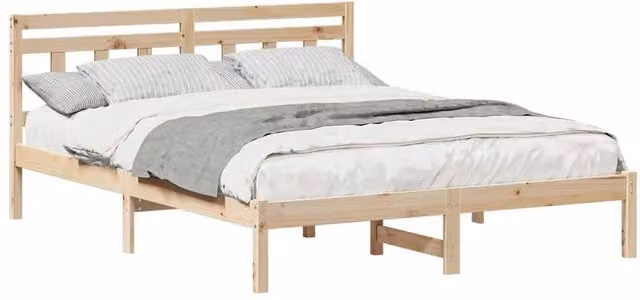 Berkfield Home Traditional Solid Pine Wood Bed with Headboard in Brown and Beige, 140 x 200 cm