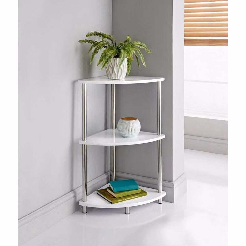 FLAVORA 3 Tier White Glossy Corner Shelf Unit Side Table Storage – 2