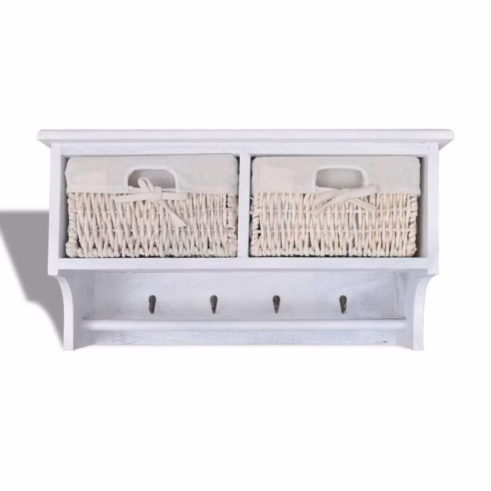 Berkfield Home White Paulownia Wood Wall Shelf W: 60 cm, D: 23.5 cm, H: 33 cm