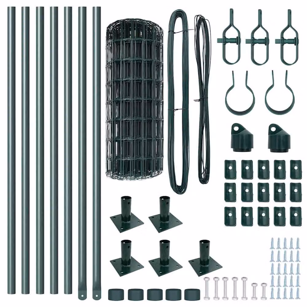 Berkfield Home Euro Fence with 7 Flanged Round Posts, Galvanised Steel, Green, W: 10 m, H: 0.4 m – 5
