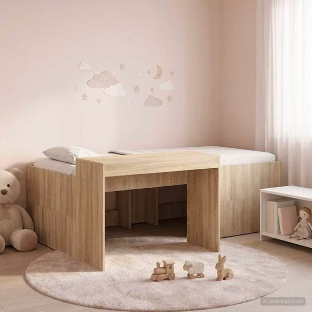 Berkfield Home Kids High Bed Frame with Desk in Sonoma Oak and Brown, W: 75 cm, L: 190 cm