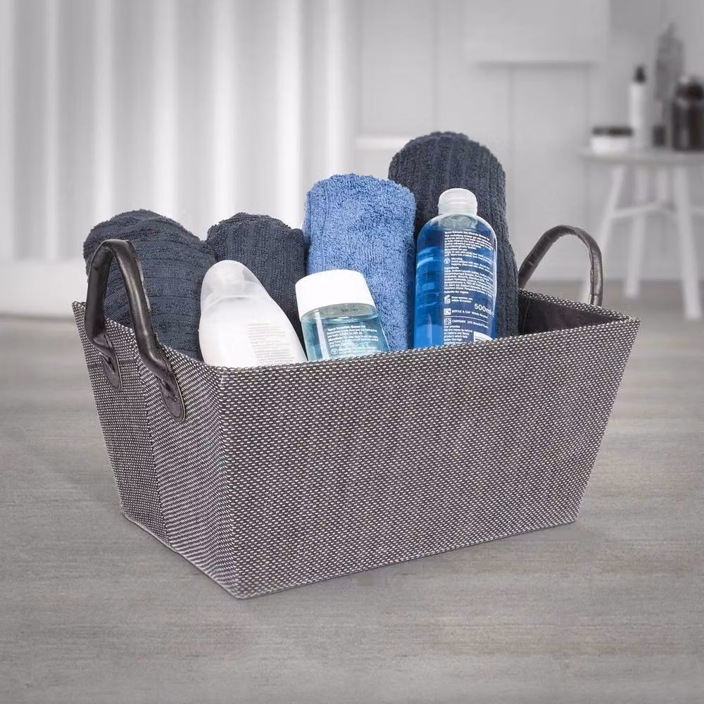 EONLION Set of 2 Grey Fabric and Cardboard Storage Baskets with Handles, Width: 50 cm – 3