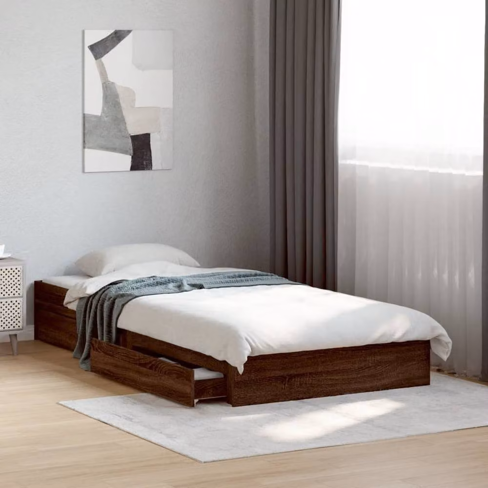 Berkfield Home Small Single Bed Frame with Drawers in Brown Oak – 2