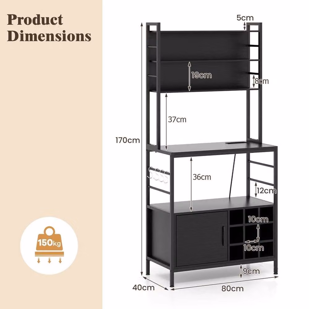 FORGEVIO Bakers Rack with Power Outlet and Microwave Stand in Black – 2