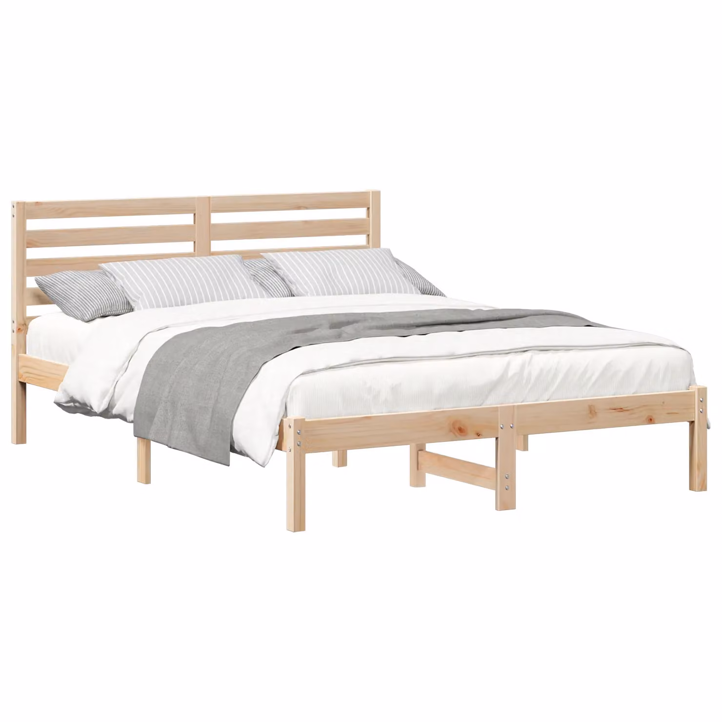 Berkfield Home Solid Pine Wood Bed with Headboard, Brown, W: 140 cm, L: 190 cm – 2