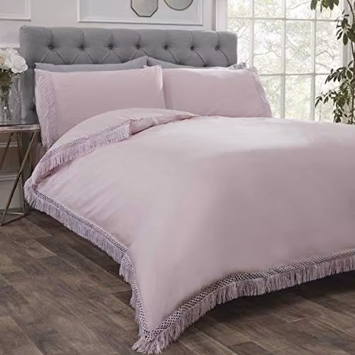Rapport Home Tia Trellis Tasseled Duvet Cover and Pillowcase Set in Pink, W/D/H: 220 x 180 x 220 cm