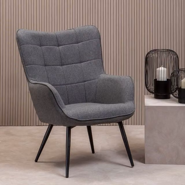 Orsina Grey Fabric High Back Armchair with Black Wood Legs – 1