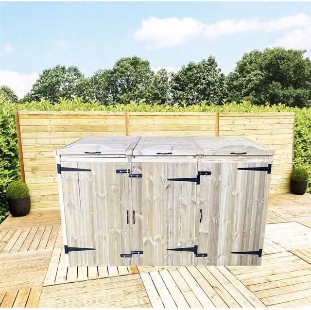 Marlborough Deluxe Pressure Treated Wood Wheelie Bin Store for 3 x 240L Bins in Beige/Sand